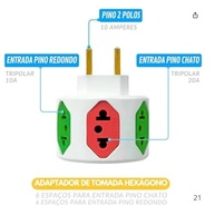 KIT 2x Adaptador Tomada Benjamim 6 Entradas C/ Fusível Bivolt 10A - Mais Conexões e Segurança! - imagem 3