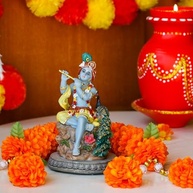 Estátua de Krishna 14 cm - Murti Hindu com Pavão e Flauta para Decoração Espiritual - imagem 3
