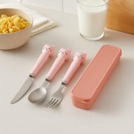 Conjunto de Talheres Infantil com Estojo Rosa - Colher, Garfo e Faca Segura em Aço Inox - imagem 5