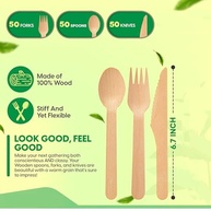 Conjunto de 150 Utensílios de Madeira Biodegradáveis - Facas, Garfos e Colheres Compostáveis para Festas e Restaurantes - imagem 3