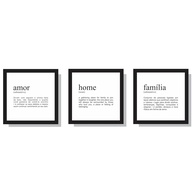 Quadros Decorativos Amor Família - 3 Peças 30x30cm em MDF Preto - imagem 1