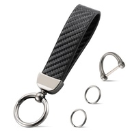 JUSTTOP Chaveiro de couro, chaveiro de carro de fibra de carbono com anel D antiperda e 2 chaveiros, acessórios para carro (preto) - imagem 1