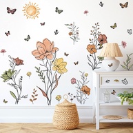 Decalques de Parede Boho Aquarela - Flores, Borboletas e Sol para Decoração Moderna - imagem 1