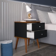 Mesa de Cabeceira com 2 Gavetas Berlim – Design Moderno em Preto e Freijó - imagem 3