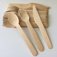 Conjunto de 150 Utensílios de Madeira Biodegradáveis - Facas, Garfos e Colheres Compostáveis para Festas e Restaurantes - imagem 2