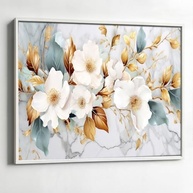 Quadro Decorativo com Moldura Sala 90x60cm Floral Branco Dourado Abstrato Luxo Grande Horizontal - imagem 5