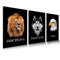 Quadro Decorativo Grande Moderno com Tema Animal para Escritório e Sala - Design Leão, Águia e Lobo - imagem 1