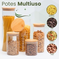 Potes Herméticos de Vidro com Tampa de Bambu - Kit 5 Unidades para Armazenamento Elegante e Sustentável - imagem 5