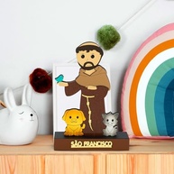 Imagem Infantil São Francisco de Assis em MDF 16cm | Base Decorativa com Animais | Presente Religioso Inspirador - imagem 3