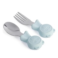 Kit Talher Infantil em Inox com Silicone Alimentar – Garfo e Colher Seguros para Bebês (Azul) - imagem 1