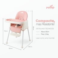 Cadeira de Refeição Infantil PipDip 2 em 1 Dobrável - Rosa e Branco | Segura e Confortável até 23kg - imagem 3