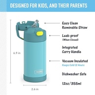 THERMOS FUNTAINER Garrafa de Água com Canudo 340g - Isolada a Vácuo, Aço Inoxidável, Azul/Verde - imagem 3