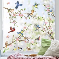 Adesivos de Janela com Design de Galho e Pássaros - Decalques Decorativos para Vidro com Efeito Estático - imagem 1