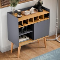 Aparador Florença Cinza/Nature com Adega para 6 Garrafas - Design Retrô para Sala de Jantar - imagem 4