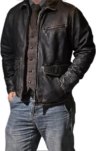 Jaqueta de couro masculina preta | Jaqueta de motociclista de couro real com exterior envelhecido | Roupas de motocicleta em estilo vintage - imagem 3