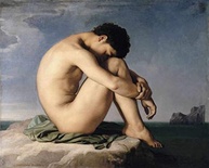 Jovem Nu Sentado à Beira do Mar (1836) - Jean-Hippolyte Flandrin - Tela Canvas 75x93cm - Arte de Museu para Sua Decoração - imagem 2