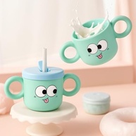 Caneca Infantil 250ml com Tampa Antivazamento e Canudo - Design Kawaii Verde Menta - imagem 5