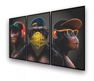 Kit 3 Quadros Decorativos Macacos Gangue - Design Moderno para Quarto e Sala - imagem 2