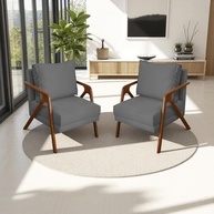 Kit 2 Poltronas Decorativas Shine em Madeira Maciça e Suede Cinza - Confortáveis e Resistentes para Sala, Escritório ou Consultório - imagem 2
