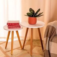 Kelan Kit 2 Mesas Laterais Redondas Pé Palito 29cm - Alturas 30 e 40cm | Design Moderno em Preto ou Branco - imagem 4