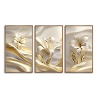 Kit com 3 Quadros Decorativos 30x50 cm Floral Vibrante - Estilo Contemporâneo com Moldura Natural - imagem 4