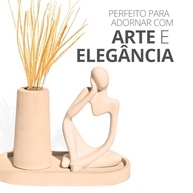Kit Decorativo 3 Peças Estátua Pensadora Alice + Garrafa Listrada + Bandeja Amarela - Design Sofisticado - imagem 5