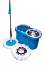 Mop Esfregão Giratório Inox com Rodinha e Refil Azul - Limpeza Fácil e Eficiente - imagem 1