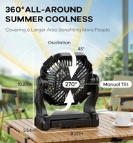 Ventilador de Acampamento 2 em 1 com Luz LED e Bateria 10400mAh - Ideal para Viagens, Piqueniques e Caminhadas - imagem 3
