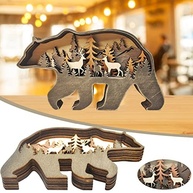 Urso de Madeira Multicamadas MACLARONX - Estatueta Rústica para Decoração de Mesa e Prateleira - imagem 5