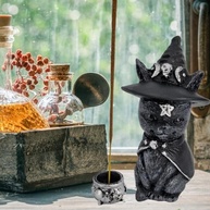 Estátua de Gato Bruxo Wicca com Caldeirão Mágico - Decoração Mística e Porta Incenso - imagem 3