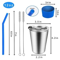 ShineMe Copos Infantil com Canudo e Tampa - 6 Unidades em Aço Inox 304 com Mangas Coloridas - imagem 3