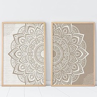Arte de Parede Bodegón – ZBohemia Mandala Marron Estampado de Flores em Lona – Quadros Decorativos 30x45cm (2 unidades) – Sem Moldura - imagem 2
