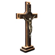 Crucifixo São Bento em Madeira e Metal - Mesa ou Parede - Tamanho P - imagem 2