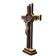 Crucifixo São Bento em Madeira e Metal - Mesa ou Parede - Tamanho P - imagem 3