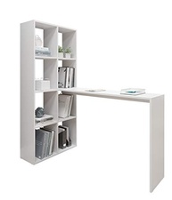 Escrivaninha com Estante Lateral Multimóveis Branco – Mesa de Estudo Moderna com 5 Prateleiras para Home Office - imagem 5