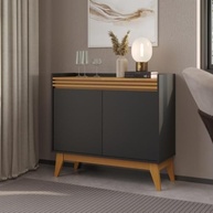 Buffet Aparador Ripado 2 Portas com Pés de MDF Astúrias 92cm - Design Moderno em Preto e Cedro - imagem 2