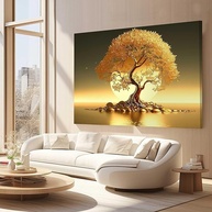 Quadro Decorativo Arvore Dourada 100x70cm - Canvas Moderno para Sala, Quarto e Escritório - imagem 1