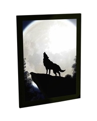 Quadro Decorativo A3 Lobo Uivando na Lua Cheia - Moldura Moderna com Grampos Flexíveis - imagem 1