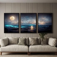 Kit 3 Quadros com Moldura - Paisagens Oceânicas e Céus Estrelados 40x60cm - imagem 5