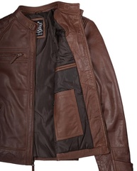 Blingsoul Jaqueta masculina de couro de motocicleta - Jaqueta masculina acolchoada de couro Cafe Racer, Johnson - Jaqueta de couro marrom marrom, PP - imagem 5