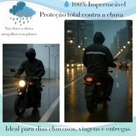 Roupa de Chuva para Motociclista Zein House Tools – Impermeável com Capuz, Faixa Refletiva e Gola Alta – Jaqueta + Calça - imagem 3
