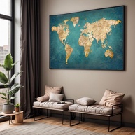 Quadro Mapa Mundi Verde com Moldura - Decoração Moderna para Sala e Quarto - imagem 1