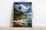 Tela com Borda Infinita - Paisagem de Casa na Praia para Decoração Moderna 100x60cm - imagem 3