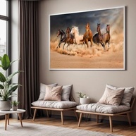 Quadro Cavalos Correndo no Deserto com Moldura - Decoração Moderna para Sala e Quarto - imagem 2