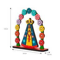Enfeite Nossa Senhora Aparecida com Arco de Flores Artesanal em Madeira - 14 cm | Presente de Fé e Espiritualidade - imagem 4