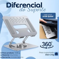 Suporte para Notebook Alumínio Ajustável com Base Giratória 360° - Ergonômico, Estável e Portátil para até 17" - imagem 3