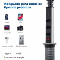 Torre de Tomada Retrátil: Sua Mesa Organizada com 3 Tomadas, USB e USB-C - imagem 2