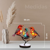 Ornamento Decorativo 2D Pássaros Paradiso - Estilo Vitral em Acrílico e Metal, 18x13cm - imagem 3