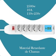 Extensão Elétrica 2m Bivolt: 5 Tomadas + USB-C PD para Máxima Conexão! - imagem 4