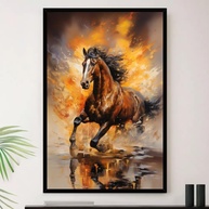 Quadro Decorativo Cavalo Marrom Correndo na Água - A3 35x45cm | Arte Moderna para Ambientes Sofisticados - imagem 1